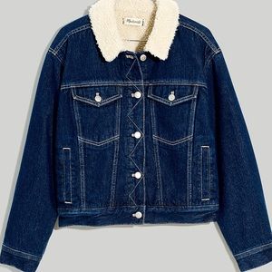 NWOT Madewell Cropped Oversized Trucker Jean Jacket: Sherpa Collar Edition